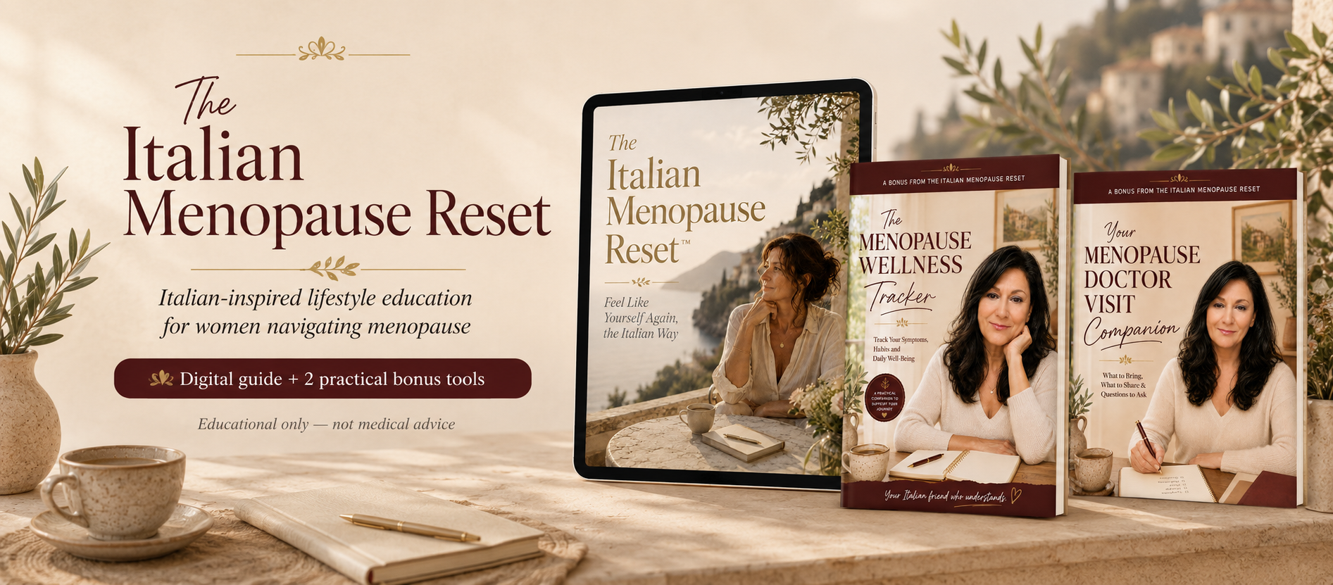 The Italian Menopause Reset bundle: digital guide plus two practical bonuses
